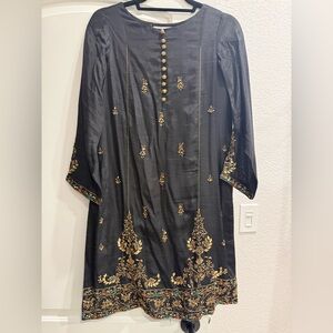 Pakistani designer Zaaviay semi formal silk black 2 piece shirt pants